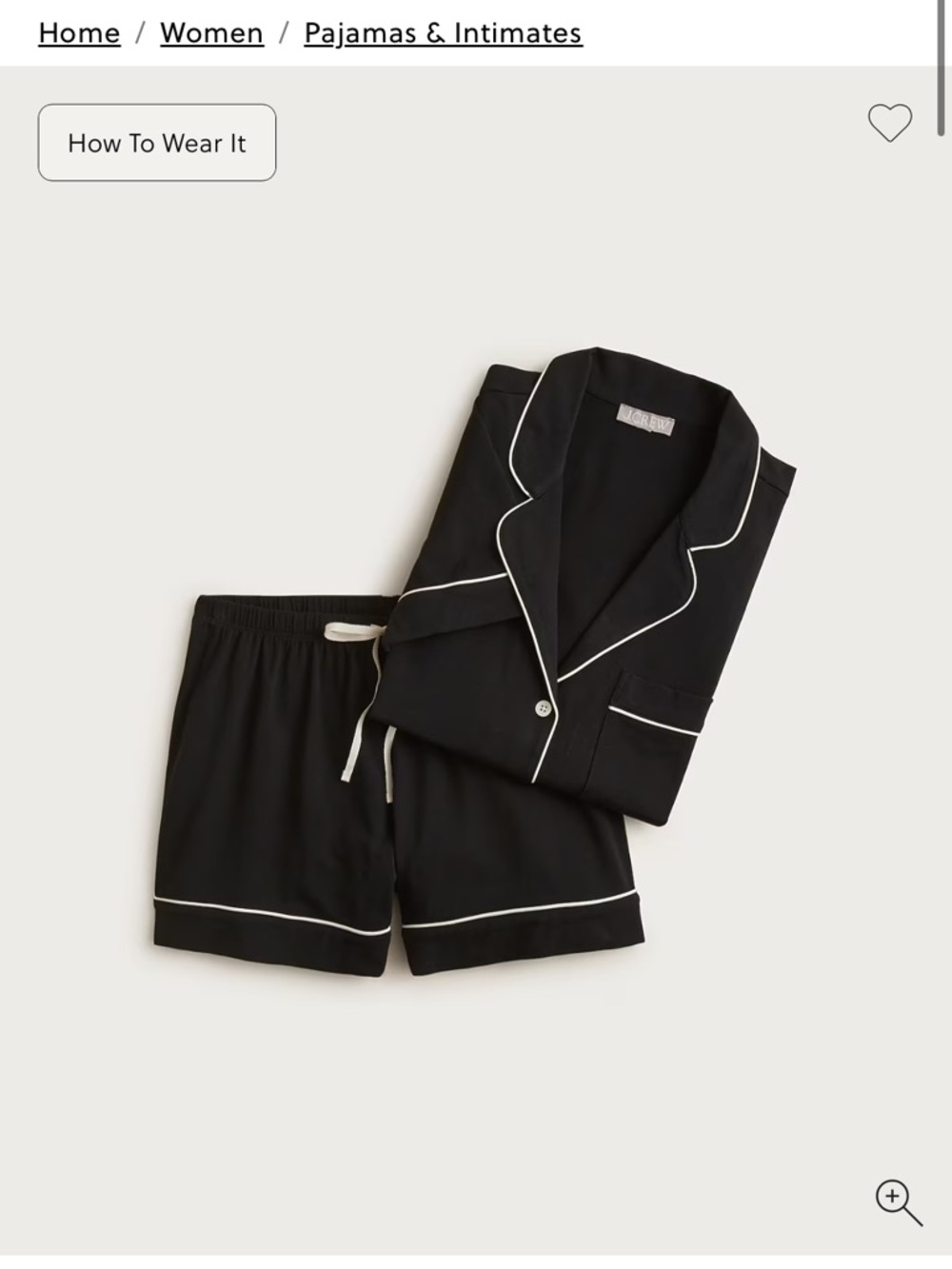 J. Crew Black Pajama set with White Piping